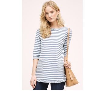 {Anthro} Eri & Ali Ruled Pocket Tunic Gray & White